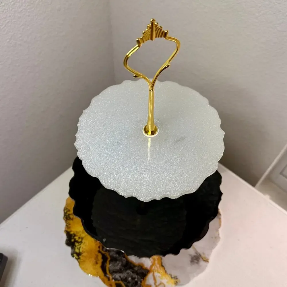 Marble Look Handmade 3-Tier Serving Stand | Elegant Resin Dessert Tray | Glamour
